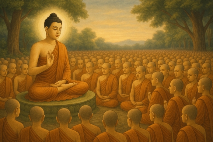 พระพุทธเจ้าทรงแสดงอาทิตตปริยายสูตร แก่พระภิกษุ 1,003 รูป ที่คยาสีสะ